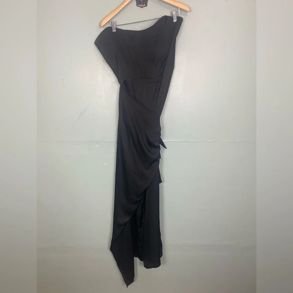 V Chapman The June Corset Black Front Slit Gown‎ Dress Size 16 FLAWED FLAWED